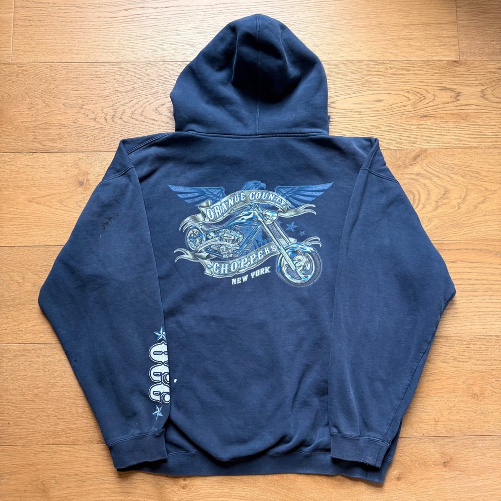 Vintage Orange County Choppers Thrashed Distressed Graphic Biker Sweatshirt